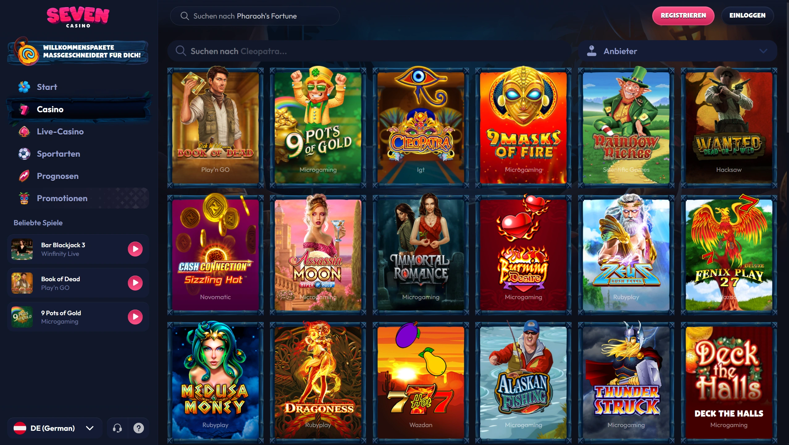 Slot-Kategorien im Überblick bei Seven Casino